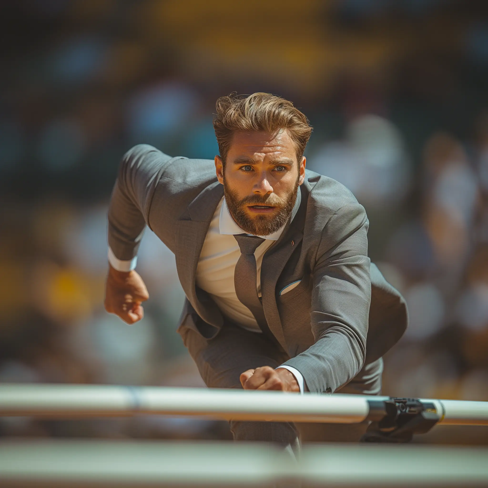 Hombre en traje corriendo